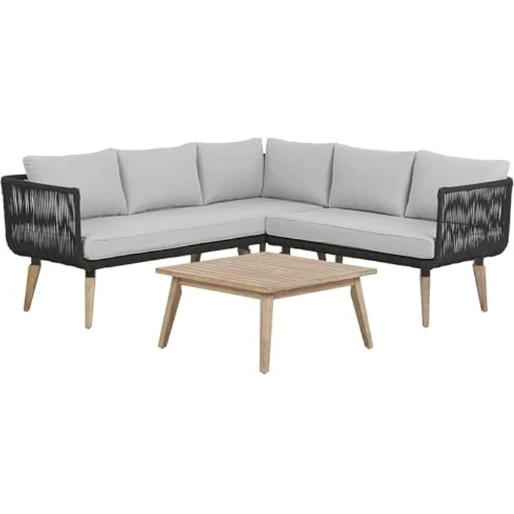 Beliani 'ALCAMO' Ecksofa Lounge Set, Akazienholz Schwarz – Bild 4