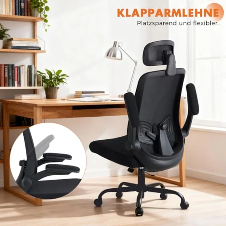 Sweetcrispy Ergonomischer Bürostuhl mit Kopfstütze & verstellbaren Armlehnen – höhenverstellbar, 360° drehbar, Gaming & Schreibtischstuhl für Homeoffice & Büro, Schwarz – Bild 7
