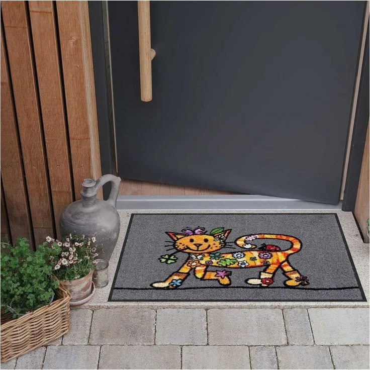 Salonloewe Fußmatte Fußmatte 50x75 Funky Cat grau, Eingangsmatte normal, Höhe: 500 mm