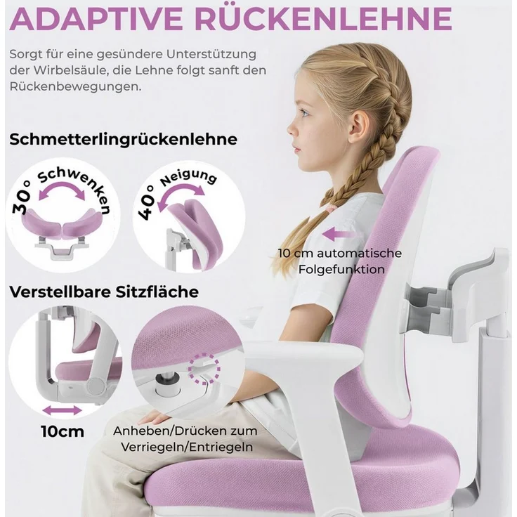 HOKO Kinderstuhl Höhenverstellbarer, mitwachsender Kinder Stuhl (Ergo Study Kid Kinder Schreibtisch Stuhl, Sitz und Rücken separat verstellbar. Ergonomisches Sitzen für Kinder, 1 St) – Bild 1