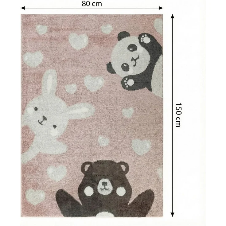 Jimri Teppich Kinderzimmer - Teppiche für Kinderzimmer, Kinderteppich, Kinderteppich Mädchen, Bär, Hase, Panda, Herz, (Hellrosa, Größe: 80x150 cm) – Bild 1
