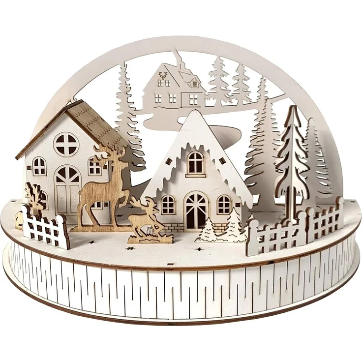 HTI-Living Weihnachtsdeko mit 5 LEDs LED Dekobogen Winterdorf und Rehe – Bild 3