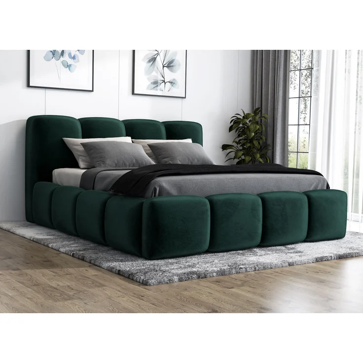 Polsterbett DONA 140x200 ohne Matratze mit Bettkasten und Lattenrost. Farbe: Dunkelgrun 10 – Bild 1