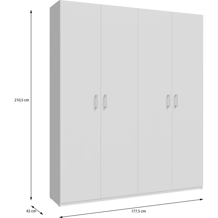 Forte HOME NOOK Mehrzweckschrank 180 40, moderner Drehtürenschrank mit 4 Türen,Flur, Holzwerkstoff, Weiß, 177,5 cm breit x 210,5 cm hoch x 42 cm tief – Bild 6