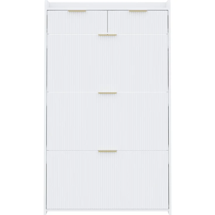 ZUBALIYA Schuhschrank (80 x 25 x 135 cm), 3 Klappfächer und 2 Schubladen, Aus Spanplatte, Stauraum für Flur und Eingangsbereich, Weiß – Bild 15