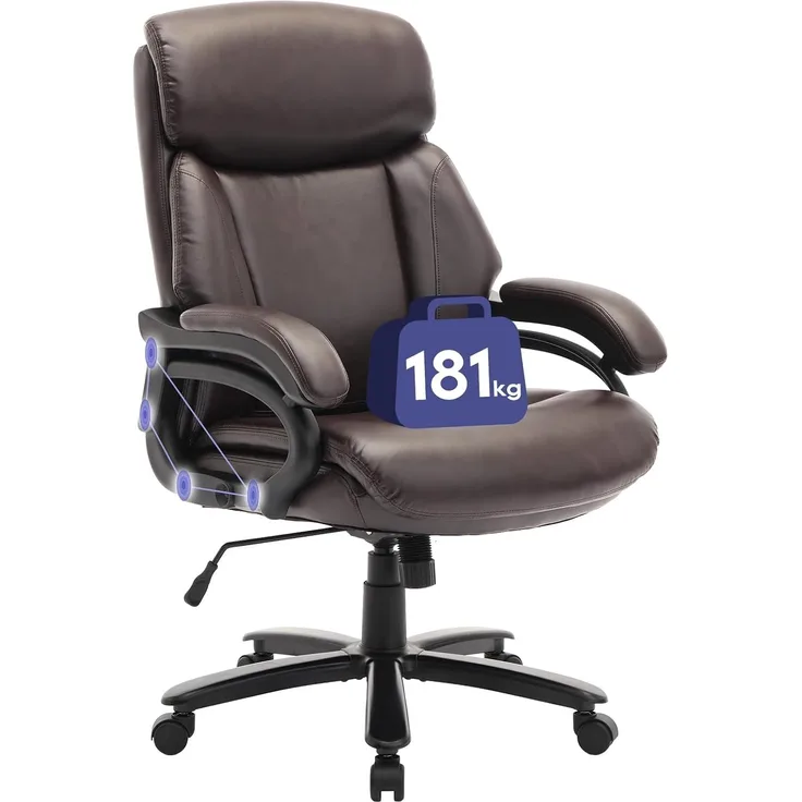 COLAMY XXL Chefsessel[181kgs] - Hochlehner Bürostuhl Leder mit verstellbaren Armlehnen- Extra breiter Sitz (59cm) für Homeoffice und Büro, Braun