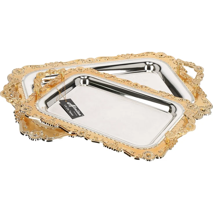 Almina 2-Teilig Silber Metallbrett Servierttablett aus Edelstahl 18/10 Stahl Motiv 6 Gold – Bild 3