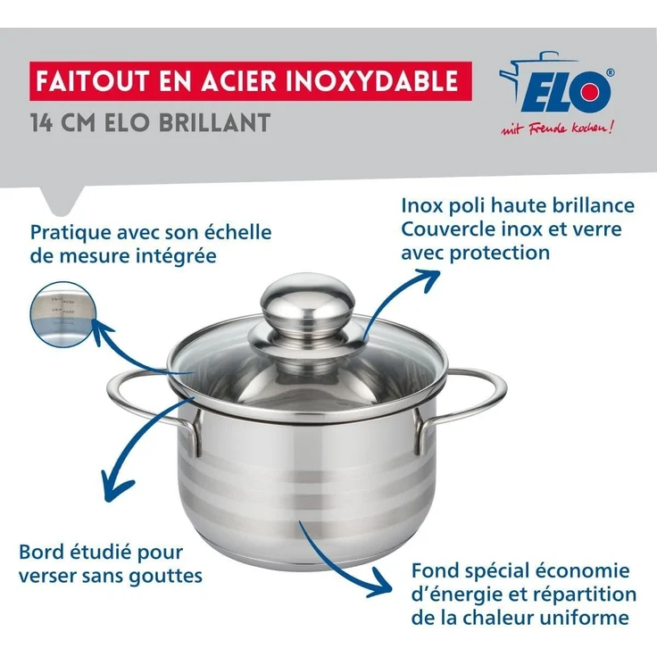 Topf ELO BRILLANT D 14 cm silber Bratentopf Universaltopf Suppentopf Kochtopf – Bild 2