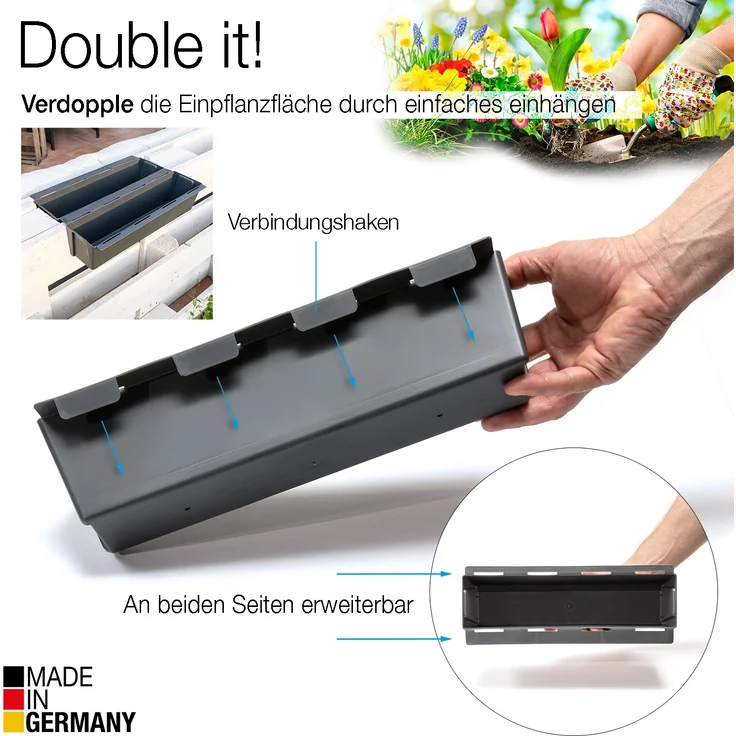 BigDean 24er Set Paletten Blumenkästen - Einsatz - mit Hängesystem zum Einhängen - 37cm anthrazit - Pflanzkasten für Europalette Balkonkasten Blumentopf - aus recyceltem PP-Kunststoff – Bild 3