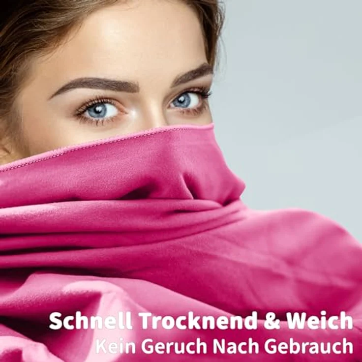 Pameil Mikrofaser Handtuch 3er Set, schnelltrocknend und super saugfähig, 1 großes Badetuch (160x80cm) + 2 kleine Handtücher (80x40cm), rosa – Bild 3
