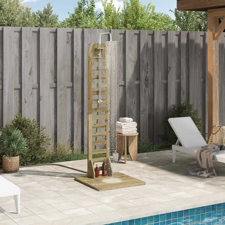 vidaXL Gartendusche 223 cm Imprägniertes Kiefernholz und Edelstahl 886331