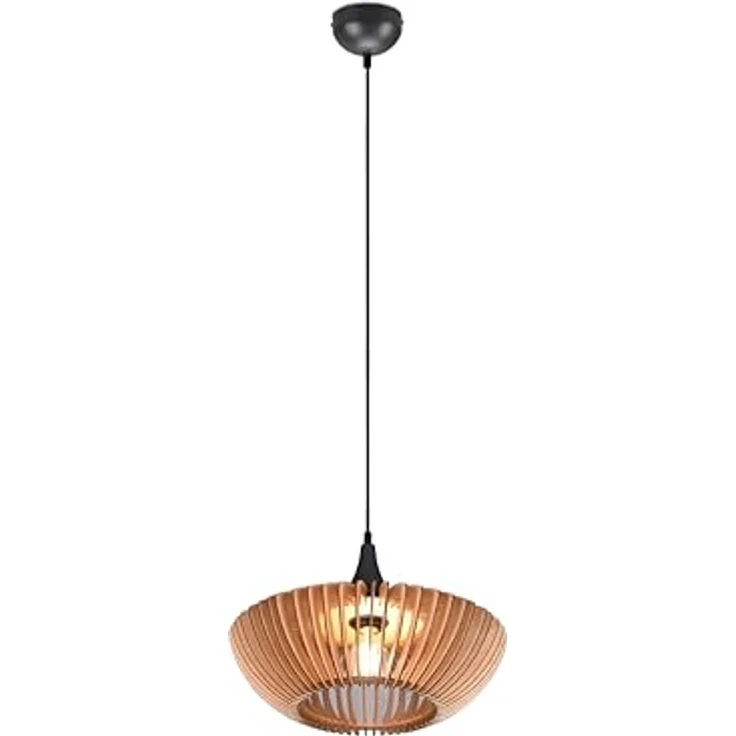 lightling Pendelleuchte Calvino, Holzlamellen, naturbelassen, Metall Anthrazit, 1xE27, D.40xH.150cm – Bild 1