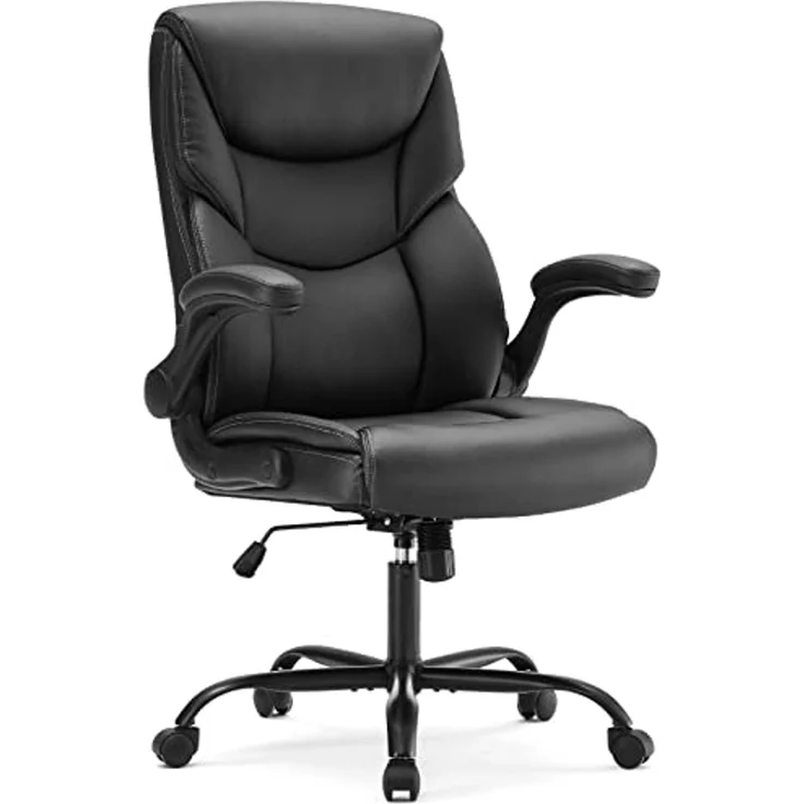 DUMOS Bürostuhl Pu-Leder Chefsessel mit Hochklappbaren Armlehnen Bürostuhle Leder mit Drehbaren Rädern Office Chair Ergonomic Geeignet für Büros Zuhause und Andere Umgebungen – Bild 7