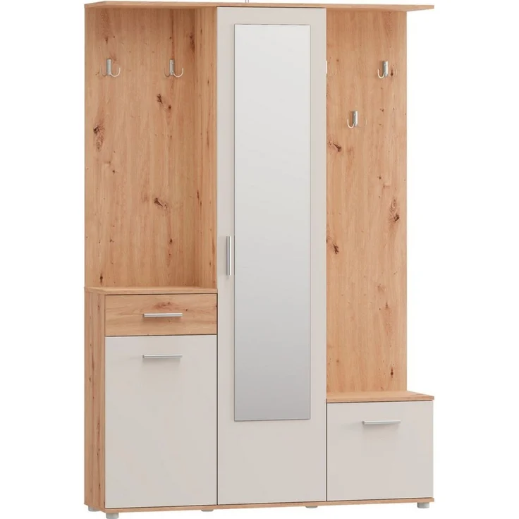 OTTO home Kompaktgarderobe Martin Flurgarderobe, Dielenschrank, Flurmöbel, Breite 134 cm Schuhschrank, mit Spiegel, in modernen Farben, mit 10 Haken – Bild 2