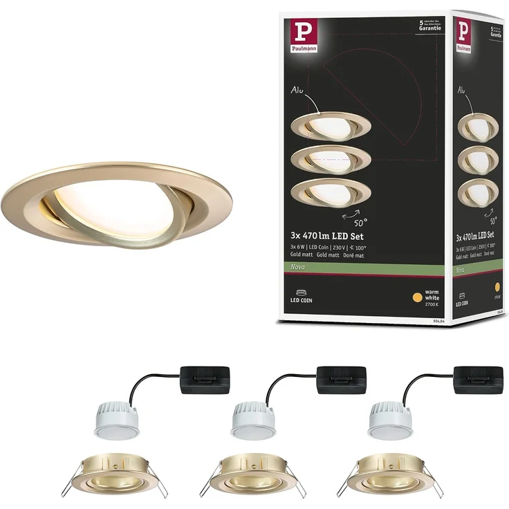 Paulmann 92404 Einbauleuchte LED Nova Coin 3er-Set schwenkbar 84mm gold – Bild 1
