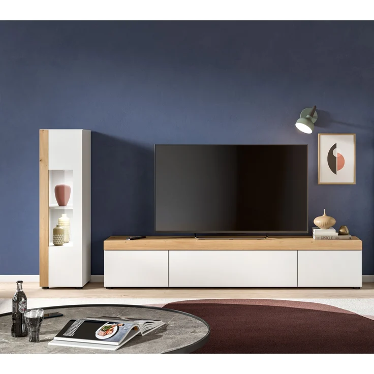 Wohnwand >Ruda< (2-teilig) Weiß / Artisan Eiche Dekor - 225x34x33cm (BxHxT) – Bild 2