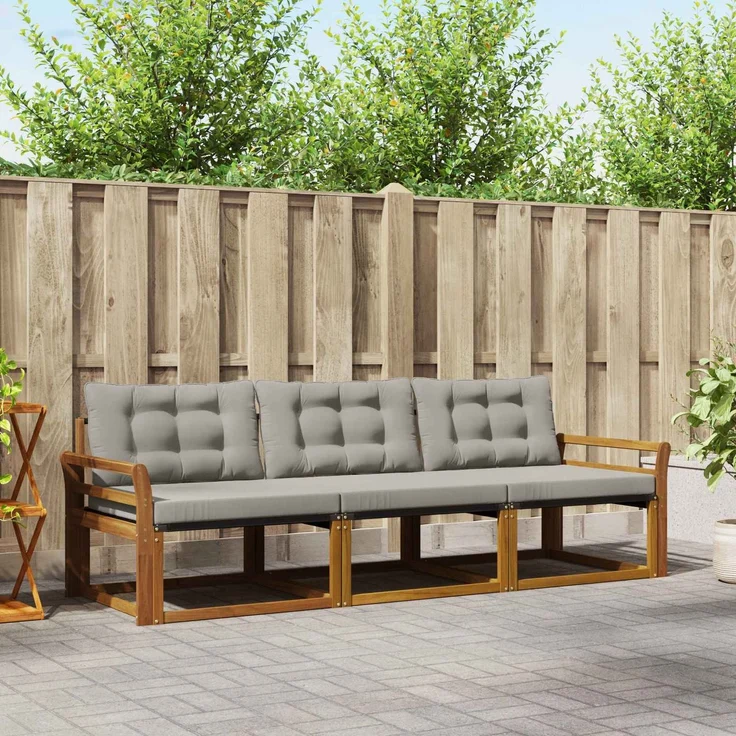 vidaXL Outdoor-Sofagarnitur 3 stk. 3-Sitzer Natur und Hellgrau 3369146 – Bild 1