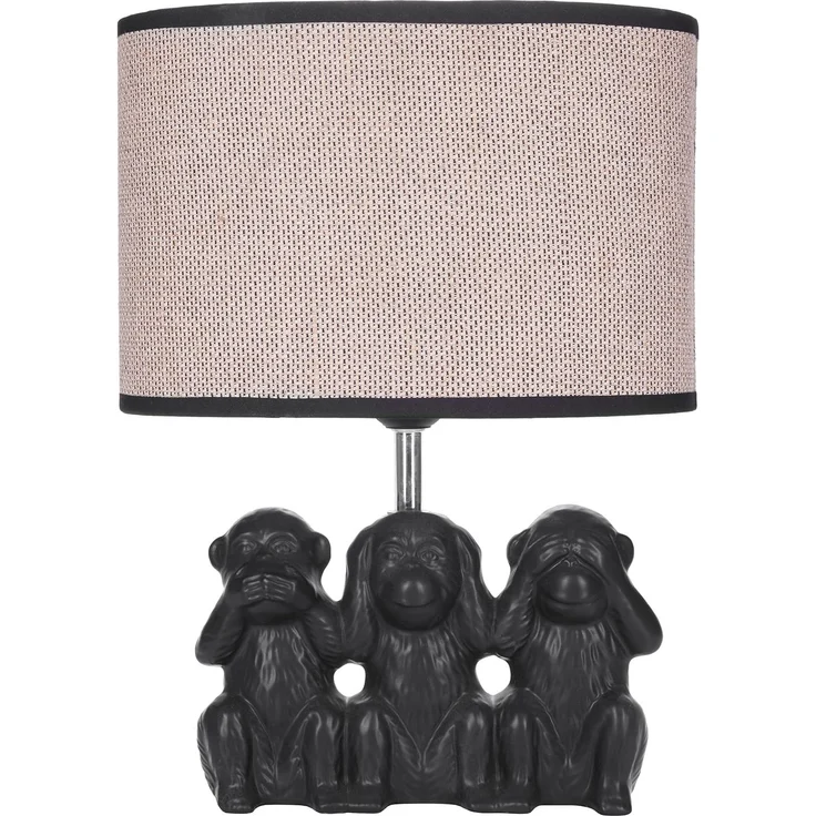 BRUBAKER Nachttischlampe Tischleuchte Drei Affen Smileys, Tischlampe, ohne Leuchtmittel, Tageslichtweiß, Motiv Lampe mit Keramikfuß, Höhe 35,5 cm – Bild 2