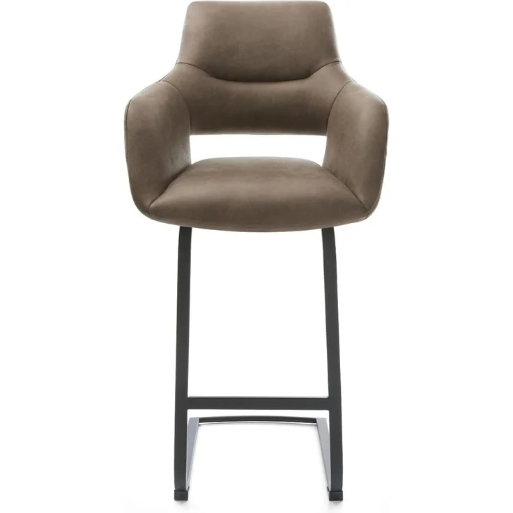 Barstuhl Yago-Flex Mikrofaser Taupe Vintage Freischwinger Flach Metall Schwarz Taschenfederkern – Bild 3