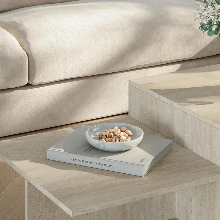 Couchtisch Taniena mit doppelter Tischplatte 100 x 55 x 35 cm Travertin [en. casa] – Bild 5