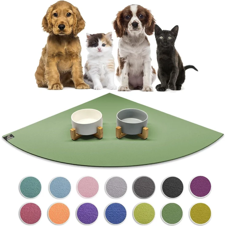 SANOZOO® - Napfunterlage, Öko-TEX - Made in Germany - rutschfeste Futtermatte für Hunde & Katzen, Eckrund 60x60 cm Olivgrün – Bild 1