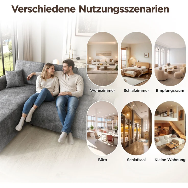 EINHOM L-Form Ecksofa 3-Sitzer mit langer Liegefläche (144 cm), hochwertiger Chenille-Bezug, hoher Sitzkomfort durch Hochdichteschaum, bis 150 kg Tragkraft inklusive 2 Kissen für Wohnung & Studentenwohnheim – Bild 7