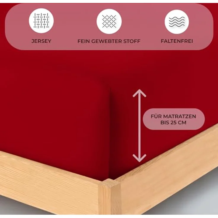 Buymax® Spannbettlaken 120x200 cm Baumwolle 100% Spannbetttuch Bettlaken Jersey, Matratzenhöhe bis 25 cm, Farbe Rot – Bild 4