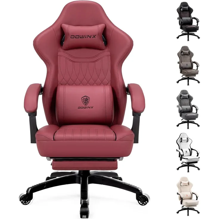 Dowinx Gaming Stuhl mit Frühling Kissen,Racing Gamer Stuhl mit Massage, Ergonomischer Gaming Sessel mit Fußstütze Bürostuhl PU Leder Rot