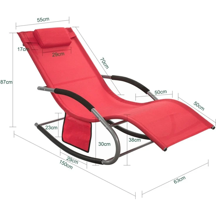 SoBuy OGS28-Rx2 Schaukelstuhl Garten 2er Set, Textilgewebe, Lackiert, Rot, 150 x 87 x 63 cm – Bild 3