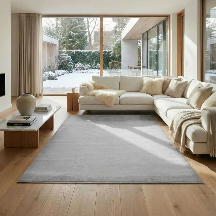 Jimri Flauschiger Teppich Läufer - Hochwertiger Kurzflor für Zuhause, Büro, Küche, Eingang, Flur, Wohnzimmer - Maschinenwaschbar - Rutschfester Teppich Waschbar - 120x160 cm - Silber