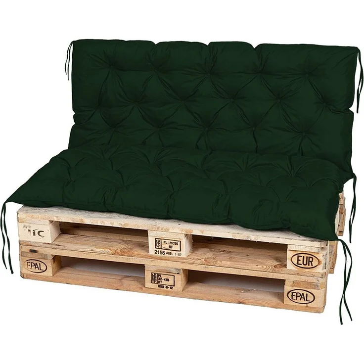 TexDeko® Garden Palettenauflage 120x60 cm mit Rückenlehne wasserabweisend UV - beständig Premium Sitzkissen gesteppt für Europaletten Palettenkissen Palettenpolster (Dunkelgrün) – Bild 1