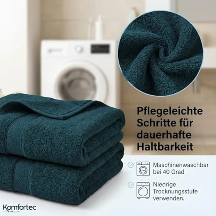 Komfortec 8er Handtuch Set aus 100% Baumwolle, 4 Badetücher 70x140 und 4 Handtücher 50x100 cm, Frottee, Weich, Towel, Groß, Petrol – Bild 5