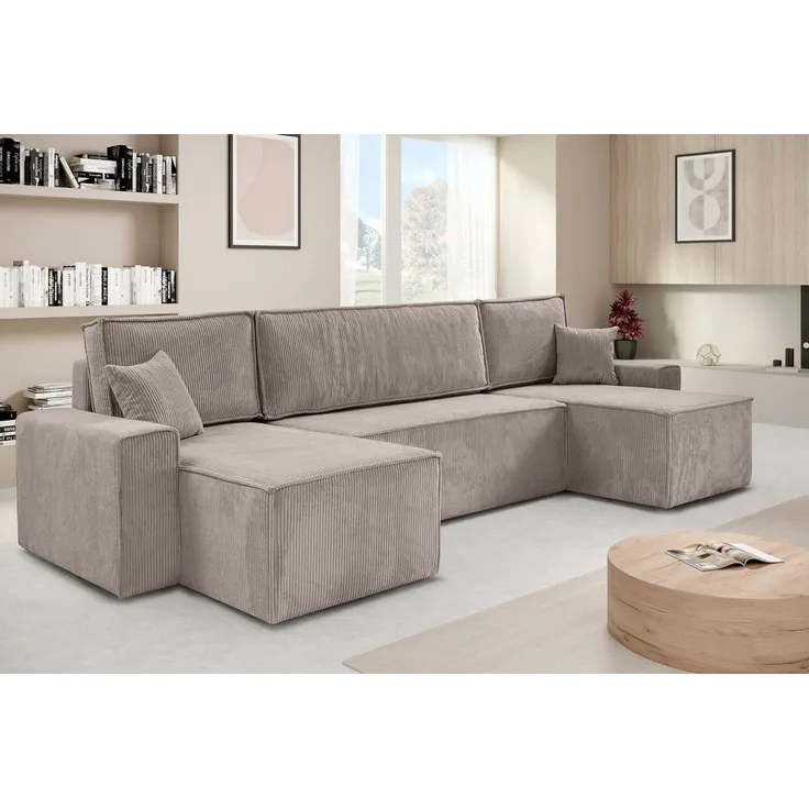Beautysofa Ecksofa mit Bettkasten, im Cordstoff HEKTOR U, mit Schlaffunktion, Breite der Ottomane wählbar – 70 oder 100 cm