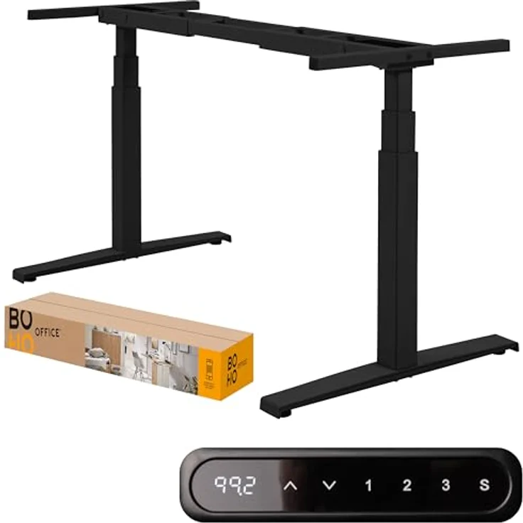 boho office® Basic Line - elektrisch stufenlos höhenverstellbarer Schreibtisch in Schwarz mit Memory-Funktion sowie einstellbaren Kollisionsschutz und Soft-Start/Stop – Bild 2