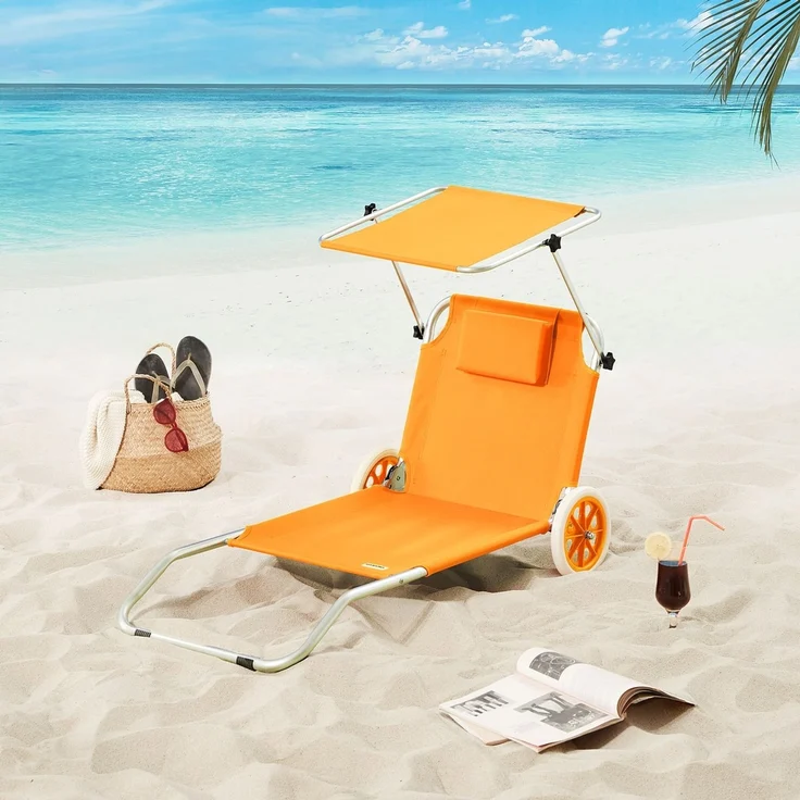 CASARIA® 2x Sonnenliege Klappbar mit Rädern & Sonnendach Orange – Bild 2