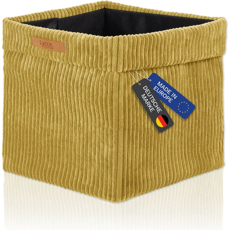 Lycce faltbare Aufbewahrungsbox - Cord, passend für Kallax Regal, abnehmbarer Bezug, robust, formstabil Senfgelb 31x33x33cm – Bild 2