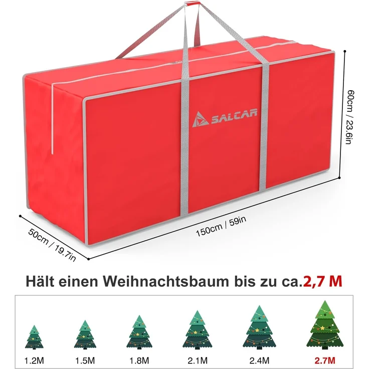 Salcar Aufbewahrungstasche für Weihnachtsbaum Künstlich − für zerlegbare Bäume bis zu 270 cm, 150 x 50 x 60 cm extra große Aufbewahrungstasche – Bild 3