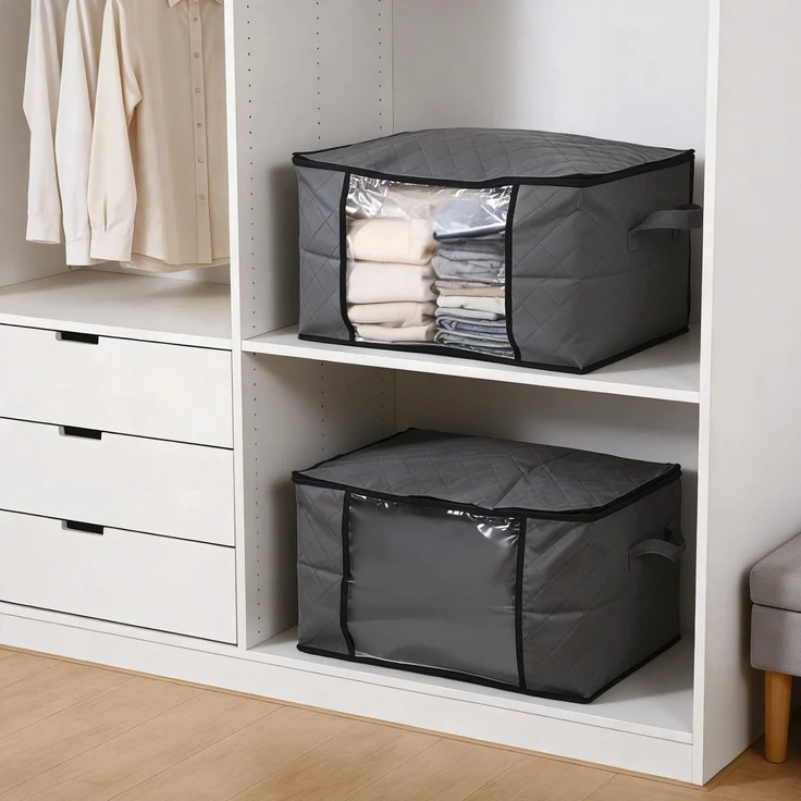 Sekey Faltbare Aufbewahrungstasche Aufbewahrungsbox mit Deckel Reißverschluss und Griffen als Kleiderschrank Organizer für Kleidung Bettwäsche und Bettdecken 55 x 35 x 31,5 cm 4-teilig – Bild 3