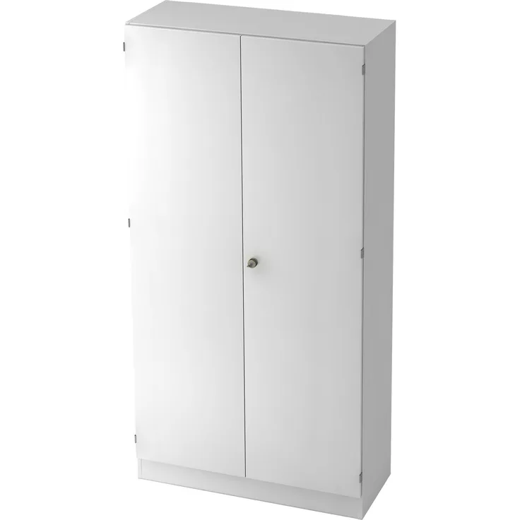 bümö office Aktenschrank abschließbar, 100 cm breit, 5 Ordnerhöhen, weiß - breiter Büroschrank mit Flügeltüren, 4 verstellbaren Fachböden und Sockel, 6910-W-W-SG