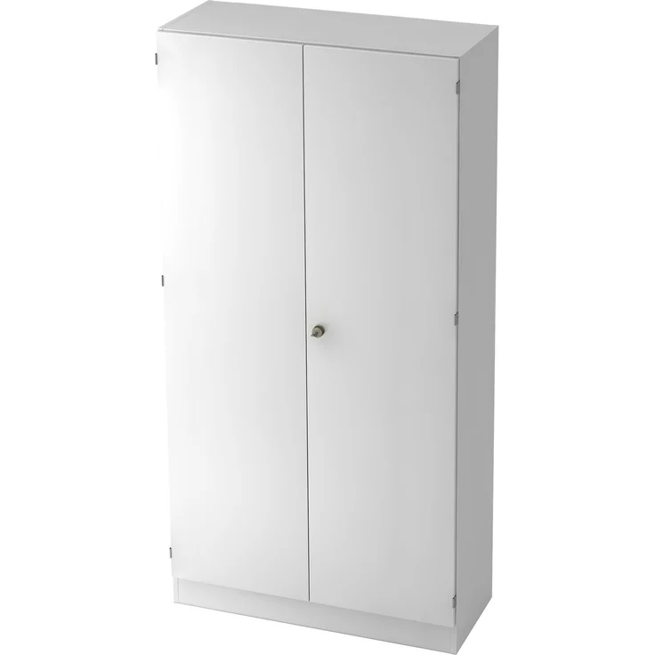bümö office Aktenschrank abschließbar, 100 cm breit, 5 Ordnerhöhen, weiß - breiter Büroschrank mit Flügeltüren, 4 verstellbaren Fachböden und Sockel, 6910-W-W-SG – Bild 1