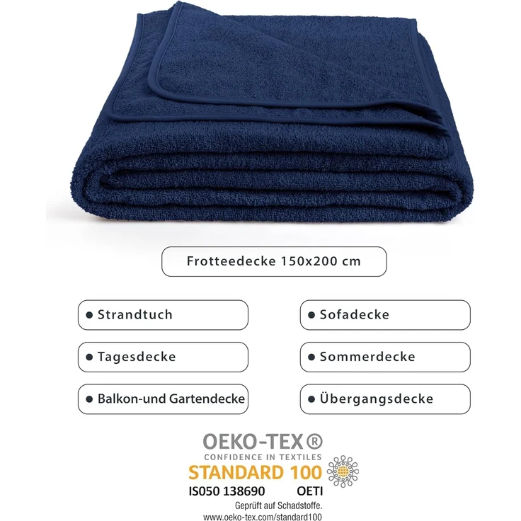 Wohndecke LAYNENBURG Frotteedecke Baumwolle 150x200 cm – Sommer & Sofa, Laynenburg, Baumwolldecke als Sommer, Bett-Überwurf, Couch-Überwurf, Sofa-Decke – Bild 7