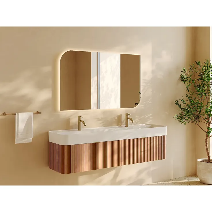 Vente-unique - BULMAS Waschbeckenmöbel Holz, Platte Beige - B 46 cm x H 42 cm x L 150 cm