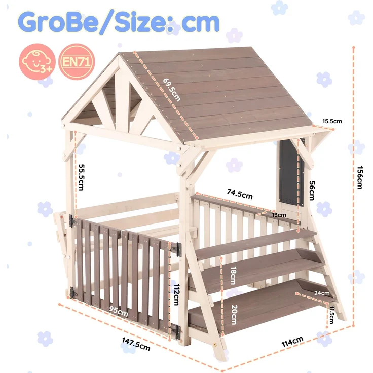 ZUBALIYA Geeignet für Kinder ab 3 Jahren, mit einem Mehrzweck-Pflanzen- und Spielzeugregal, 114.00 x 147.50 x 156.00 cm, fürs Kinderzimmer, Samt, Grau und Beige – Bild 8