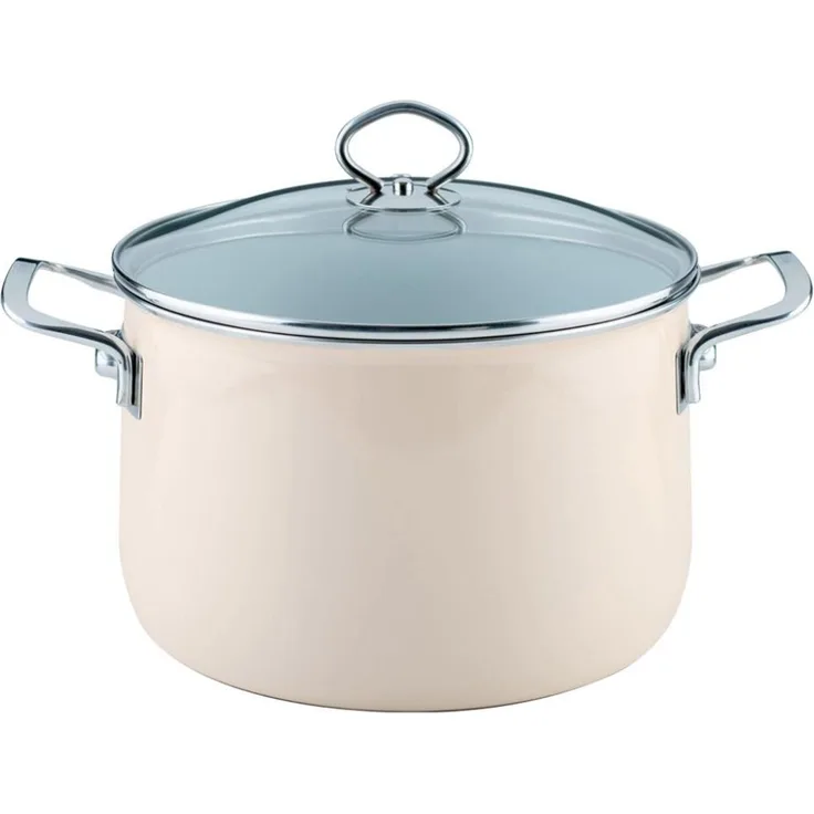Riess Fleischtopf mit Glasdeckel Ø24cm 6,5 Liter Emaille Creme Nouvelle Avorio extra stark