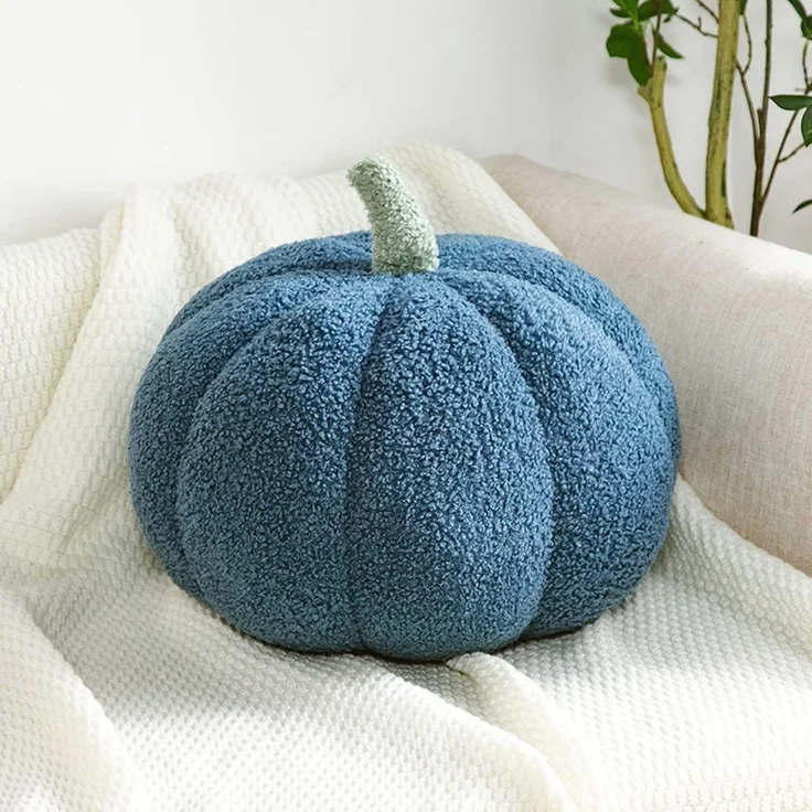 3D Kürbis Kissen 28 cm Plüsch Deko Kürbiskissen, Blau, Weiches Sofa- & Bett-Cushion, Herbstdeko – Bild 2