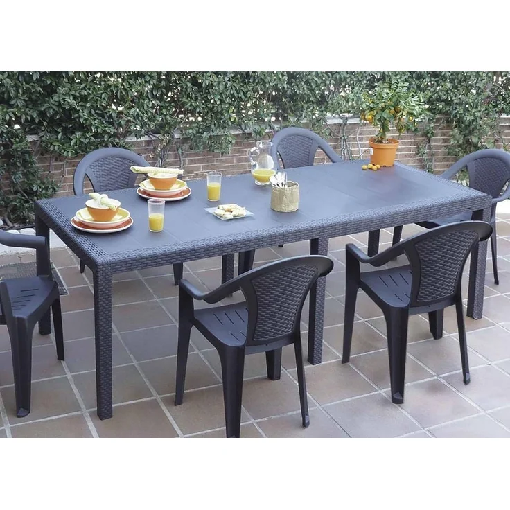 Dmora - Außentisch Roma, ausziehbares rechteckiges Esszimmerregal, ausziehbarer Gartentisch mit Rattan-Effekt, 100 % Made in Italy, 150/220 x 90 x 72 cm, Anthrazit – Bild 4
