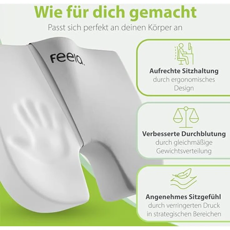 feela.® Orthopädisches Keilkissen, Memory-Foam Sitzkeilkissen mit 3 Härtegraden zur Haltungskorrektur & Rückenentlastung, 42x39x8,5 cm, Hart – Bild 3