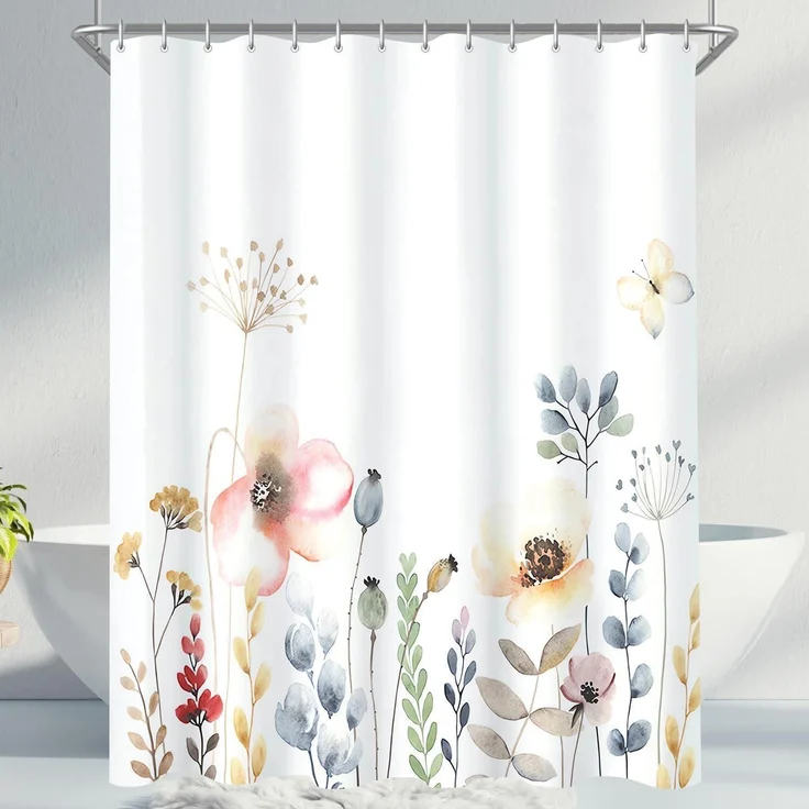 Duschvorhang Blumen 100x180cm Antischimmel Textil wasserabweisend Badezimmer – Bild 1