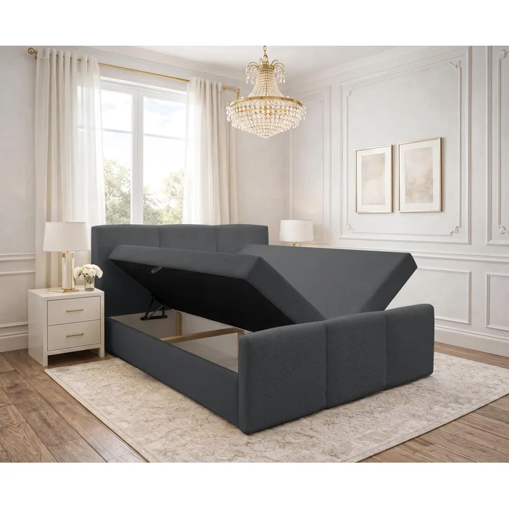 AX LIVING Boxspringbett Ankarra 140x200 cm Grau Bett mit Stauraum – Bild 3