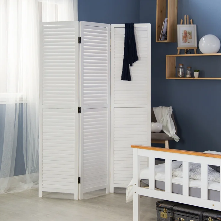 3 fach Paravent Raumteiler Holz Trennwand spanische Wand Sichtschutz weiß – Bild 2